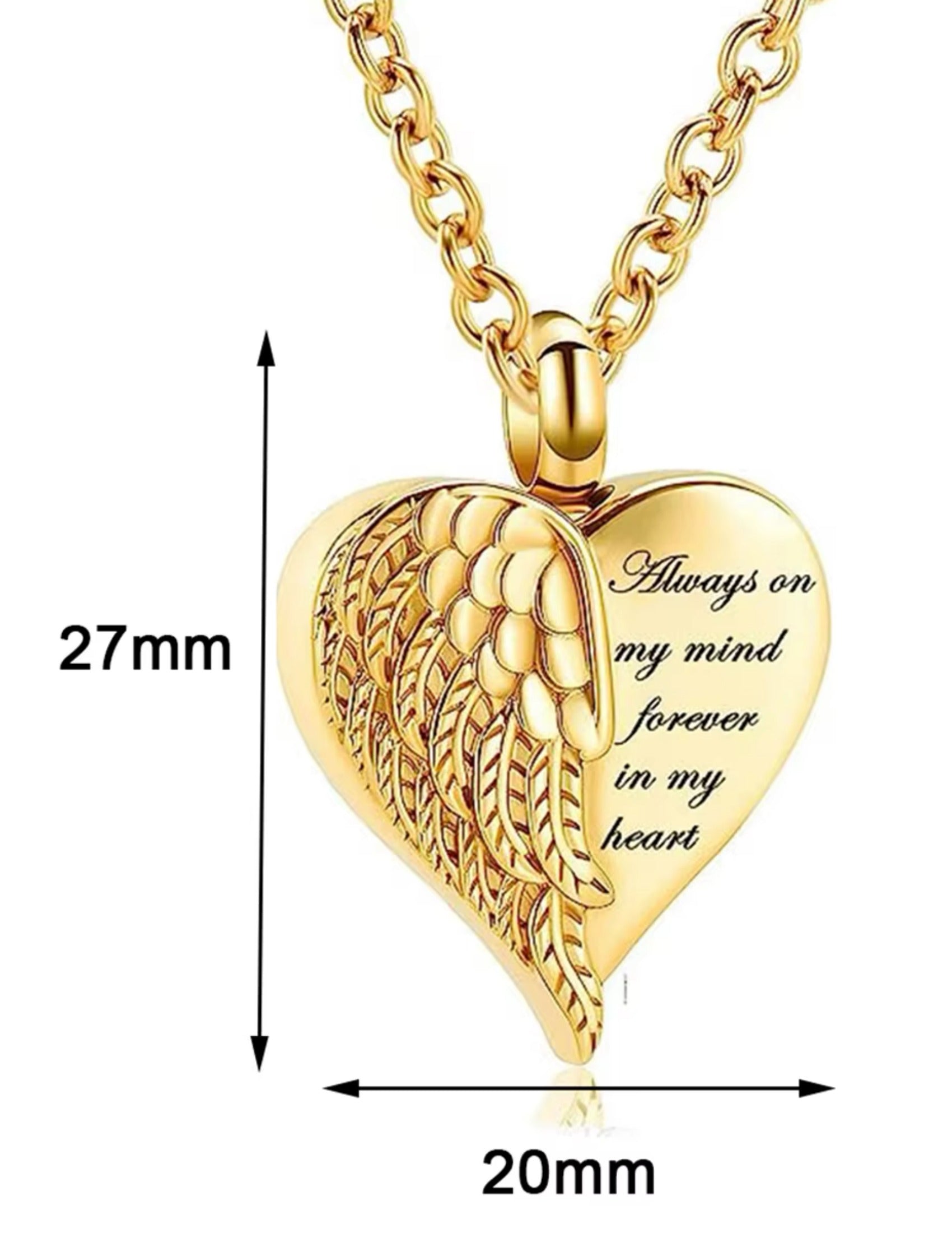 Angel Wing Heart Urn Necklace — pet memorial pendant